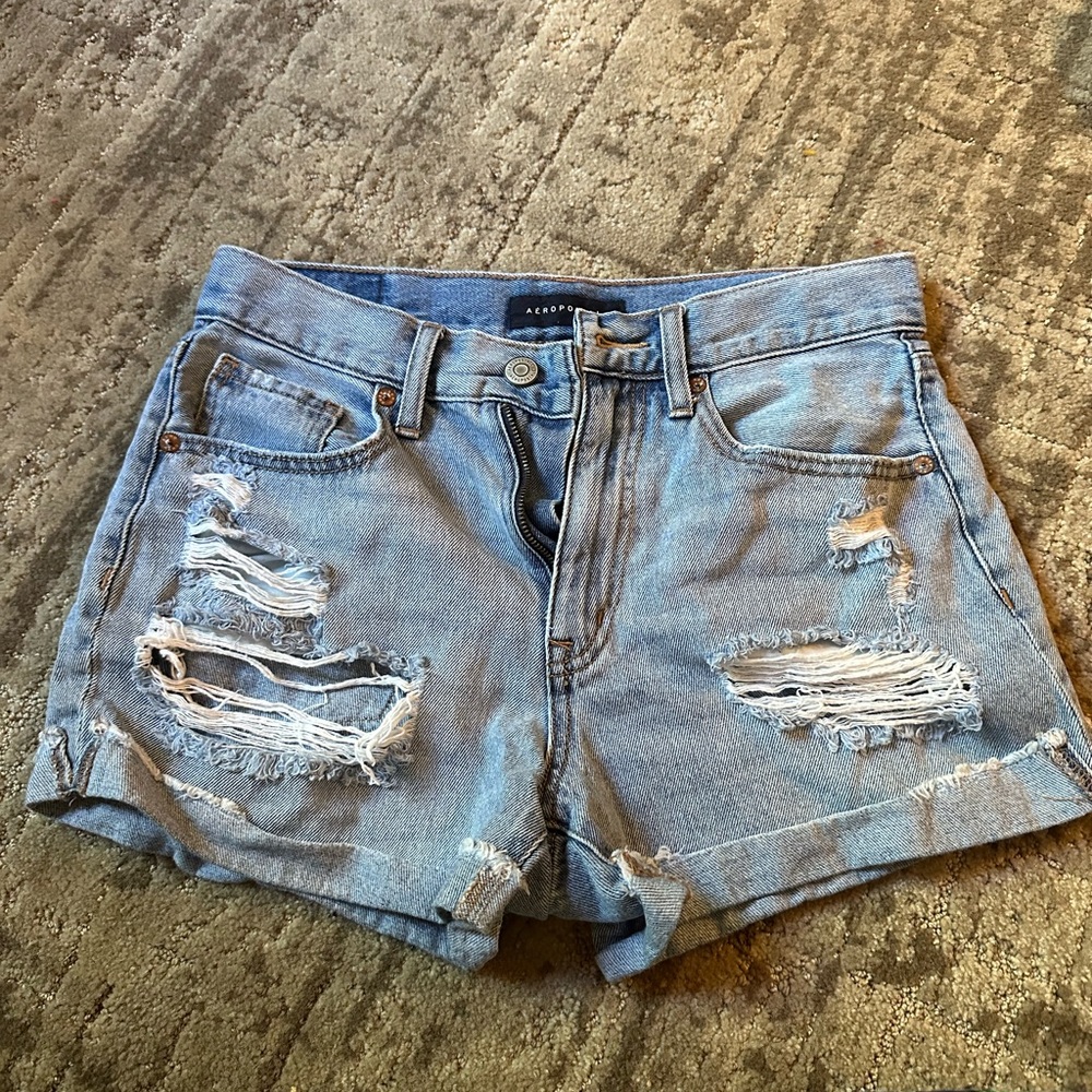 Aeropostale Ripped Light Blue Jean Shorts